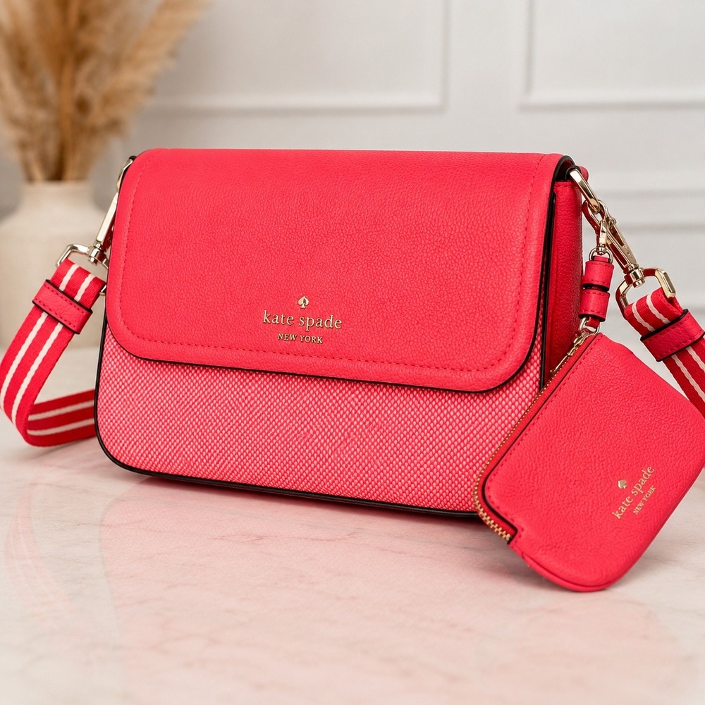 Kate Spade Rosie Flap Crossbody Bag Pink Pebbled Leather Preppy Resort Luxe